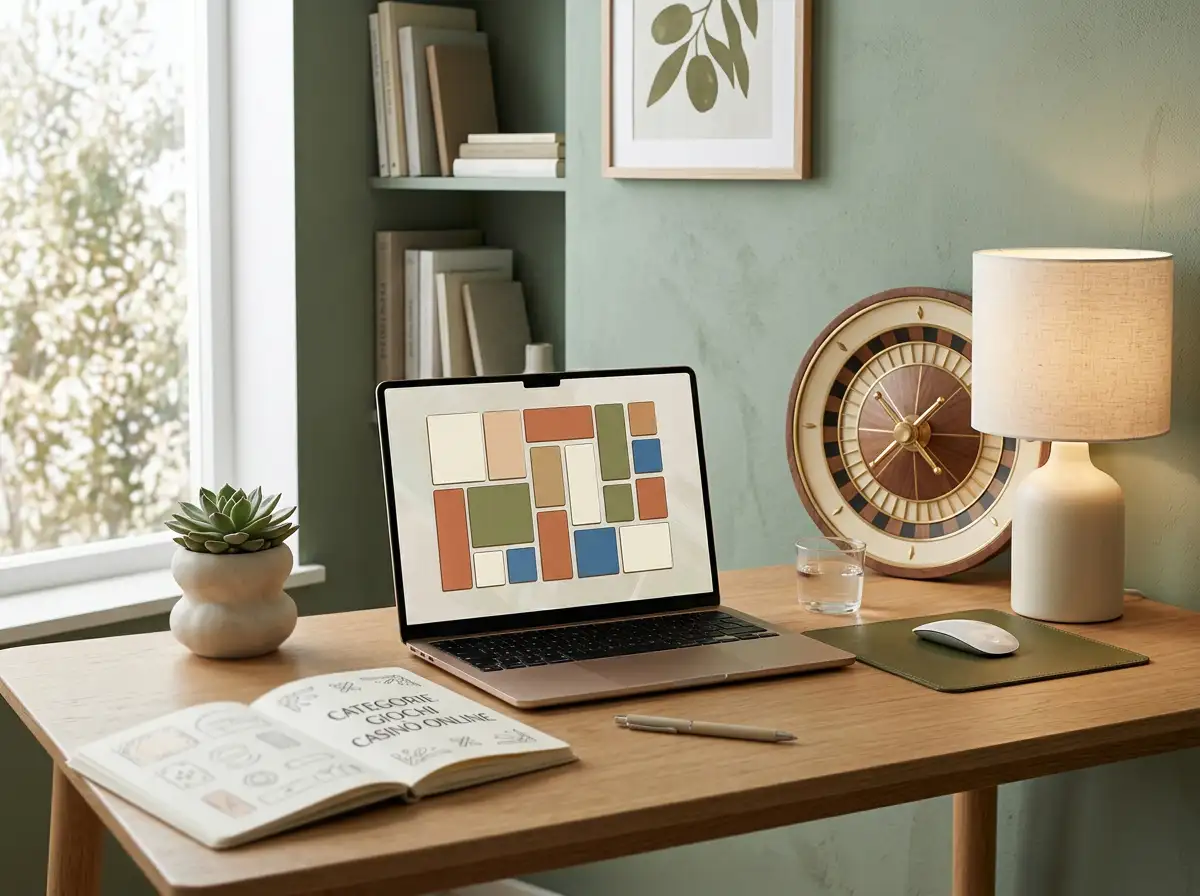 Postazione digitale con forme astratte che richiamano giochi da tavolo e un display luminoso